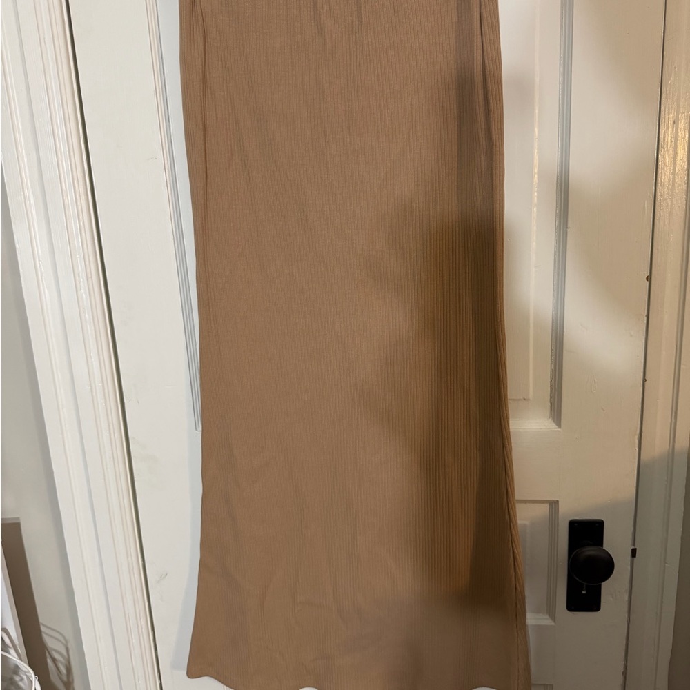 Zara Ribbed Maxi Skirt in Tan